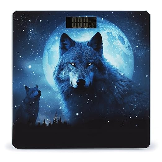 Wolfs Scale for Body Weight Anti-Slip Tempered Glass Digital Bathroom Scales Clear LCD Display Weighing Scale Safe Rounded Corners Smart Scales