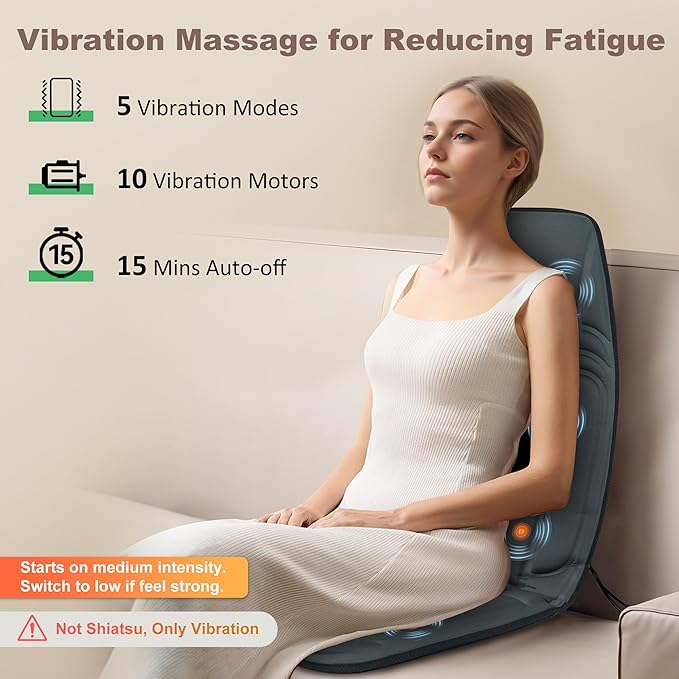 Vibration Back Massager with Heat Massage Chair Pad with 10 Vibration Motors &amp 2 Heating Levels Chair Massager for Recliner Office Chair Sofa