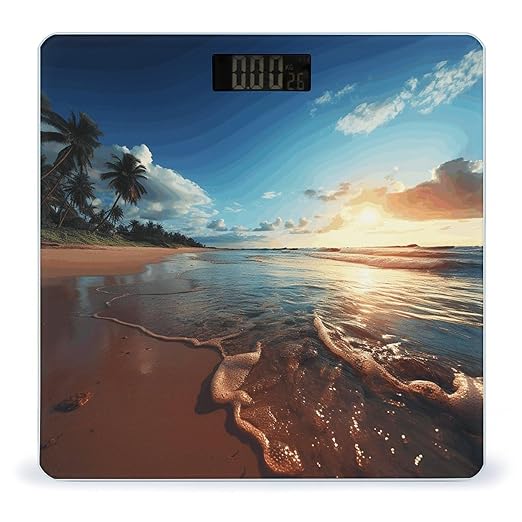 Beach Sunset Tranquil Digital Bathroom Scale for Body Weight Weighing Scale with Backlit LCD Display High Precision Measurements &amp Measures Weight Up to 180kg