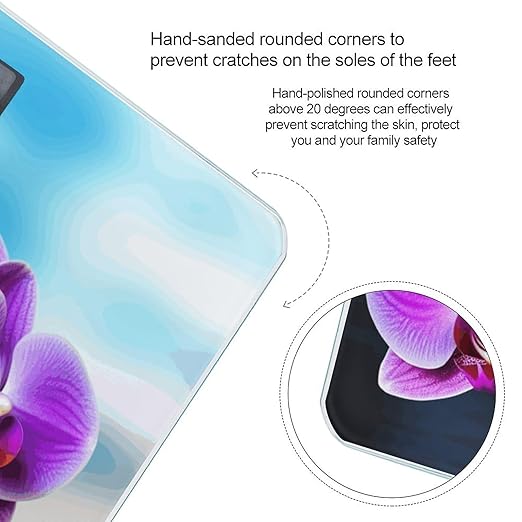 Beautiful Orchid Scale for Body Weight Safe Rounded Corners Tempered Glass Digital Bathroom Scale LED Display 400lb Capacity Weight Scales with High Precision Sensors