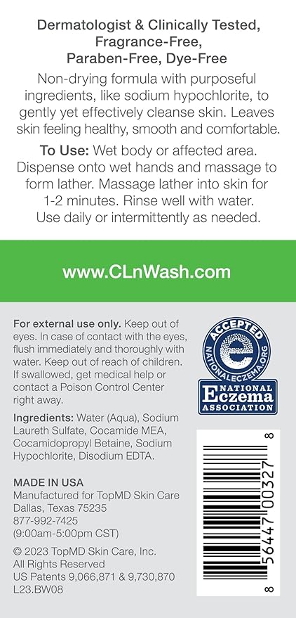 CLn® BodyWash –Non-Drying Body Wash For Compromised Skin Prone to Eczema Dermatitis Rash &amp Hidradenitis Suppurativa Fragrance-Free &amp Paraben-Free 8 fl oz.