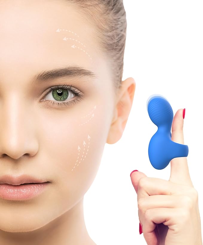 Mini-Ring Face &amp Eye Powerful Massage Tool Multifunctional Portable Handheld Massager Silicone Waterproof Eye Jaw Finger and Body Massager Relieves Facial Muscle Fatigue and Pain - Blue