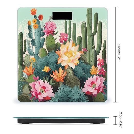 Digital Bathroom Scale for Body Weight Scale with Bright LCD Display High Accuracy Step-On Technology Auto On/Off Summer Floral Cactus Digital Scales 400 Lbs /180kg