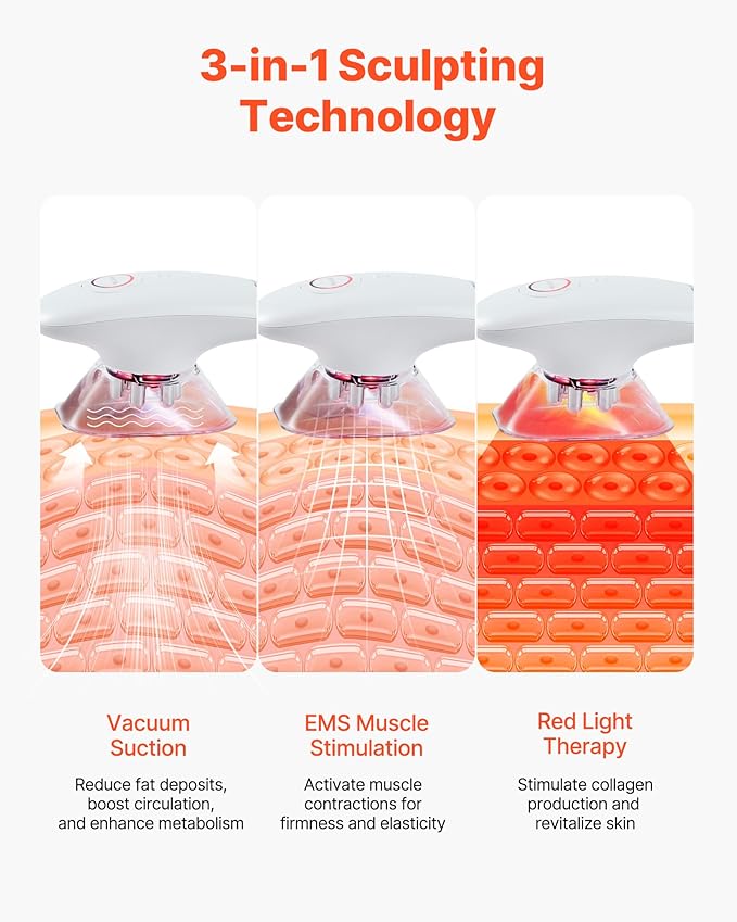 VEVOR Body Sculpting Machine 3-in-1 Electric Cellulite Massager with 3 Adjustable Functional Modes Skin Tightening Cupping Therapy Tool with 60 Min Wireless Use for Back Belly Waist Arms Legs
