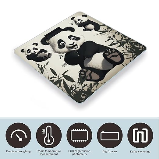 Playful Panda Scale for Body Weight Anti-Slip Tempered Glass Digital Bathroom Scales Clear LCD Display Weighing Scale Safe Rounded Corners Smart Scales