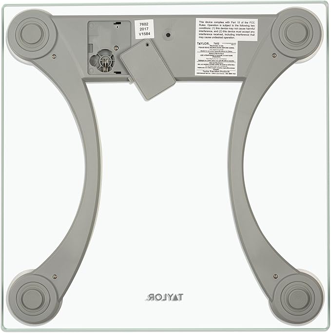 Taylor 400 Lb. Capacity Clear Glass Digital Bathroom Scale with Metallic Accents 11.8-inch x 11.8-inch Platform Silver