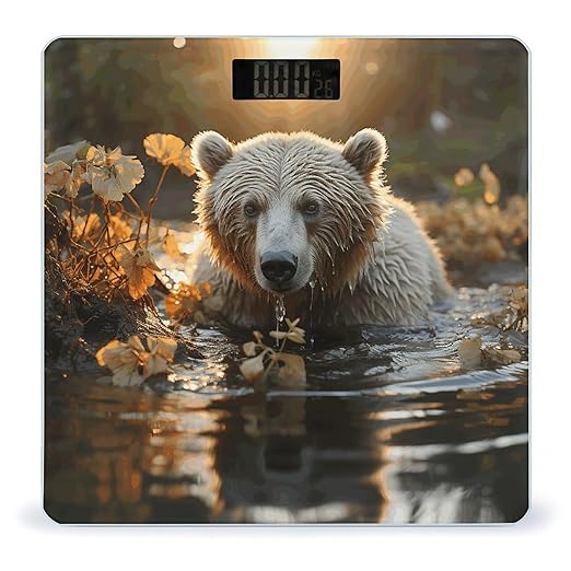 Bear Crossing The River Digital Bathroom Scale for Body Weight Weighing Scale with Backlit LCD Display High Precision Measurements &amp Measures Weight Up to 180kg