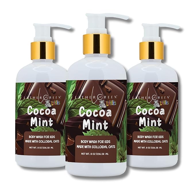 Kids Body Wash – Plant Based Gentle Moisturizer with Shea Butter – Safe for Sensitive Skin – Cocoa Mint – 3 Pack (8 oz Each)