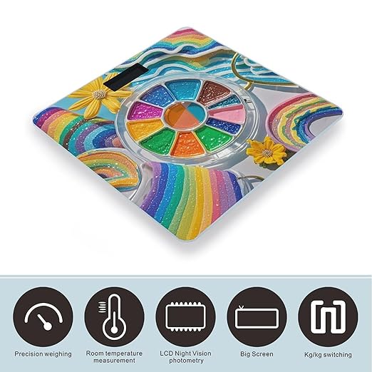 Rainbow Palette Scale for Body Weight Highly Accurate Digital Bathroom Body Scale Digital Bathroom Scales for People Anti-Slip Large LCD Display Smart Scales