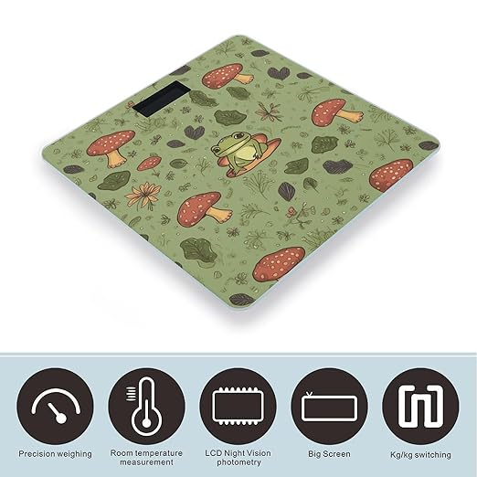 Frogs and Mushrooms Bathroom Scale Rounded Smart Scale for Body Weight Automatic Power On/Off Weight Scales Accurate Bathroom Digital Scales for Pet Home Bedroom Kitchen