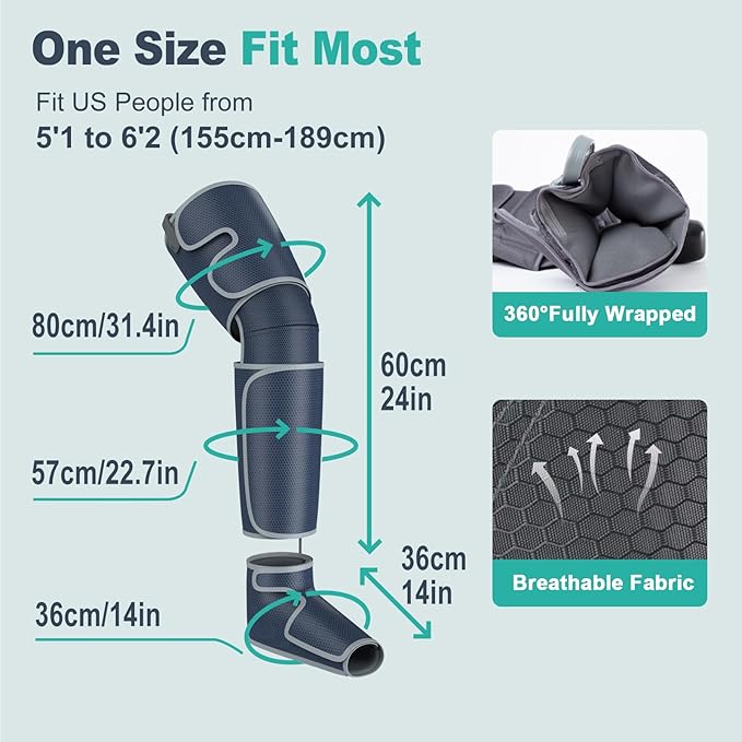 SLOTHMORE Leg Massager for Circulation and Pain Relief Air Compression Foot Massage with 3 Heat Levels 4 Modes 4-in-1 Foot Calf Knee &amp Thigh Knee Heating Therapy Gift for Mom Dad