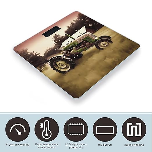 Old Tractor Photo FarmScale for Body Weight with LCD High Precision Weighing Scales Fashion Sturdy Tempered Glass Weight Scales Easy-to-Read Digital Bathroom Scale for Daily 400lb