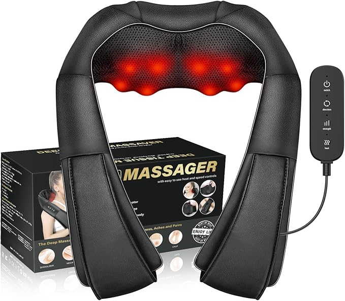 Electric Neck Massager Neck and Back Massager with Heat Shiatsu Massage Pillow for Back Shoulder Muscle Pain Relief Ideal Fits for Parents
