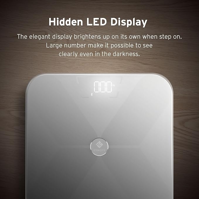 Etekcity Smart Bluetooth Body Fat Scale Digital Wireless BMI Weight Bathroom Scale with 13 Essential Measurements and ITO Conductive Glass Body Composition Analyzer with App White