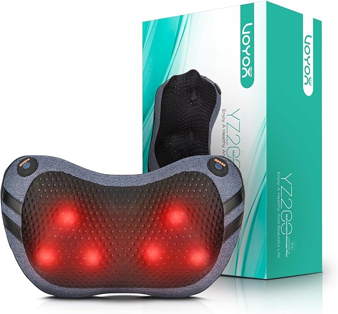VOYOR-HEALTH Shiatsu Neck and Back Massager with Heat - 3D Kneading Deep Tissue Massage Pillow for Lower Back Shoulder Calf Foot Use at Home Car Office (Pale Blue)