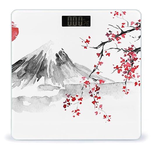 Japanese Watercolor Cherry Flowers Art Smart Square Scale with Digital Display for Bathroom Scale