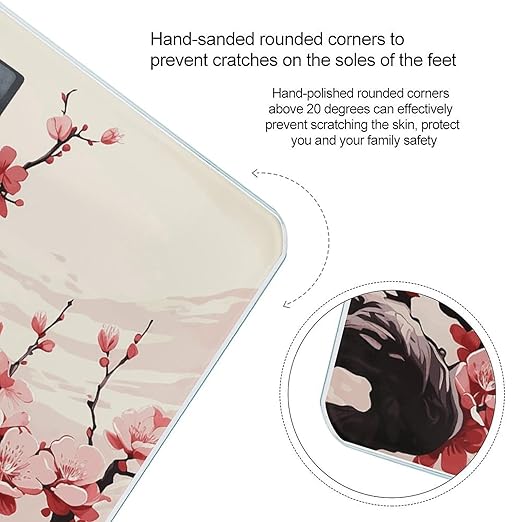 Digital Bathroom Scale for Body Weight Scale with Bright LCD Display High Accuracy Step-On Technology Auto On/Off Japanese Floral Cherry Blossom Digital Scales 400 Lbs /180kg