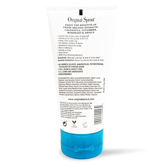 Original Sprout Baby Shampoo and Body Wash Hypoallergenic Formula with Organic Calendula &amp Rosemary for Sensitive Hair &amp Skin 4 oz. Bottle