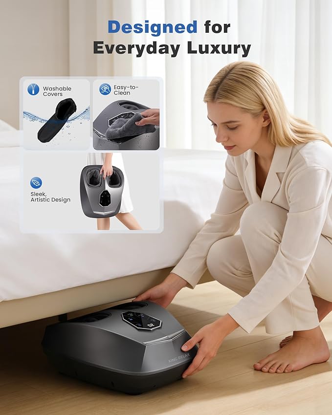 KING RELAX Shiatsu Foot Massager with Heat 2026 Upgraded Deep Kneading &amp Squeeze Massage for Plantar Fasciitis Modern Sculpted Design Fits Up to Size 14 FSA Eligible HSA Store Mothers Day Gif