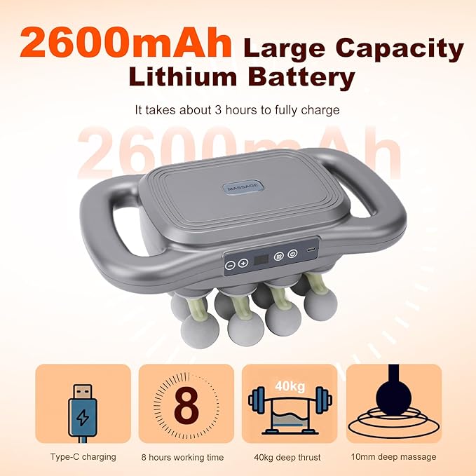 16-Head Massage Gun for Muscle Massage Featuring 9 Modes &amp 9 Speed Settings for Neck Shoulders Buttocks and Legs (Dark Grey)