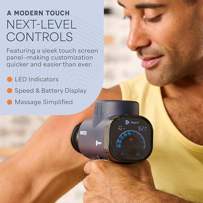 LifePro Sonic Pro Handheld Electric Massage Gun – Deep Tissue Percussion Massager Gun with 10 Speeds &amp 9 Heads – Muscle Massager for Athletes Back Legs Arms