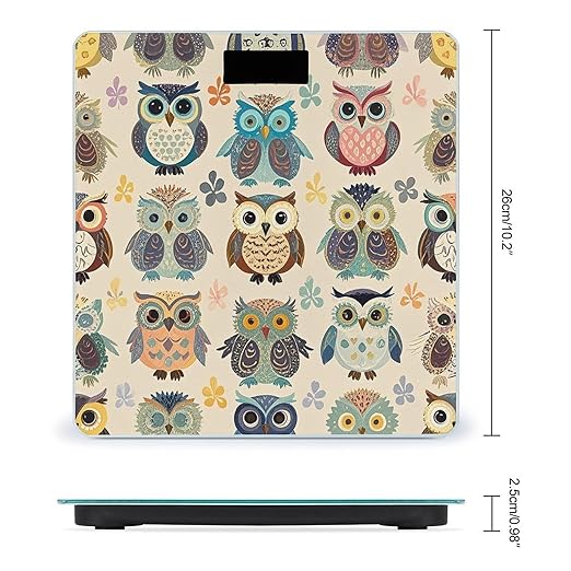 Color Owl Pattern Scale for Body Weight Accurate Digital Bathroom Scale Toughened Glass High Precision Scales Smart Weight Scales with Large LCD Backlight Display Weighing Machine