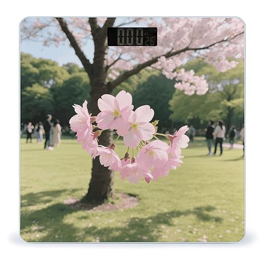 Cherry Blossom Weight Scale Cute Bathroom Scale for Body Highly Accurate Digital Weighing Machine for People Compact LCD Display Scales with Sturdy Toughened Glass Scales