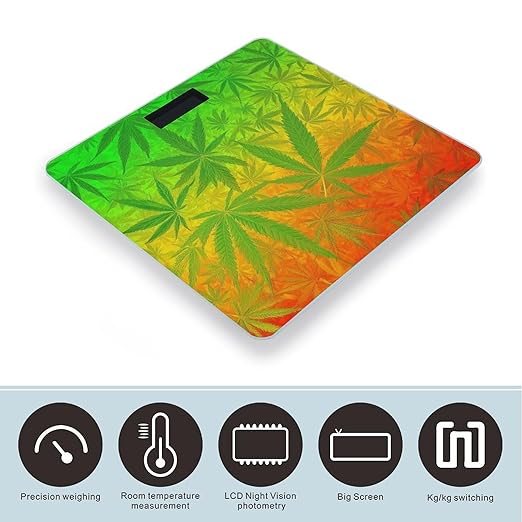 Smart Scale for Body Weight Digital Bathroom Weighing Scale Energy Saving Scale Rasta Flag Leaves Weedleaf Pattern