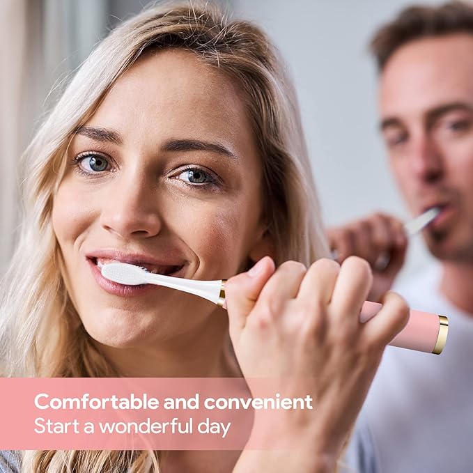 Dnil 2-Pack Sonic Electric Toothbrushes for Adults Rechargeable with Long-Lasting Battery 35000 VPM High-Speed Cleaning Includes 10 Brush Heads &amp 5 Custom Modes (White &amp Pink)