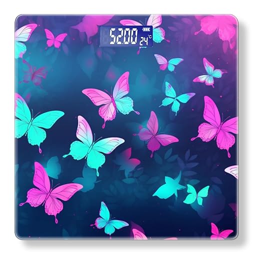 Digital Scale for Body Weight Highly Precision Bathroom Weight Scale 400 lbs with Backlit Display Personalized Scale for Home-Teal Butterflies Flying in The Air