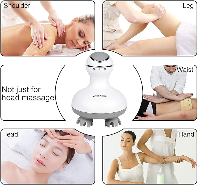 cotsoco Electric Scalp Head &amp Back Massager Cordless Hair Massage Waterproof Head Massager with 4 Heads 84 Nodes for Hair Growth Stress Relief &amp Deep Clean Gifts for Men Women White