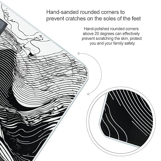 Wavy Line Design Scale for Body Weight Anti-Slip Tempered Glass Digital Bathroom Scales Clear LCD Display Weighing Scale Safe Rounded Corners Smart Scales
