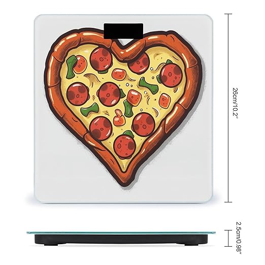 I Love Pizza Heart Scale for Body Weight Precision Bathroom Weighing Scales with Back Lit LCD Display Sturdy Tempered Glass Body Weight Scales Digital Bathroom Scale 400lb