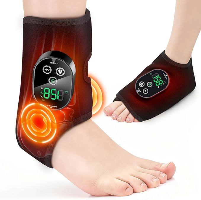 DeMoce Cordless Ankle Massager for Pain Relief Ankle Heating Pad with Massage Foot and Ankle Massager Foot Massager with Heat 6 Heat Levels 3 Vibration Modes Single One Black