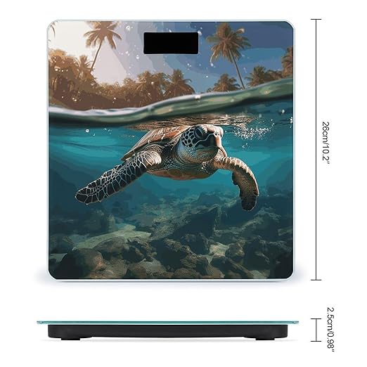 Palm Trees and Sea Turtles Diving Underwater Scale for Body Weight Anti-Slip Digital Bathroom Scale Sturdy Toughened Glass Weighing Scales High Precision Safe Rounded Corners Smart Scales