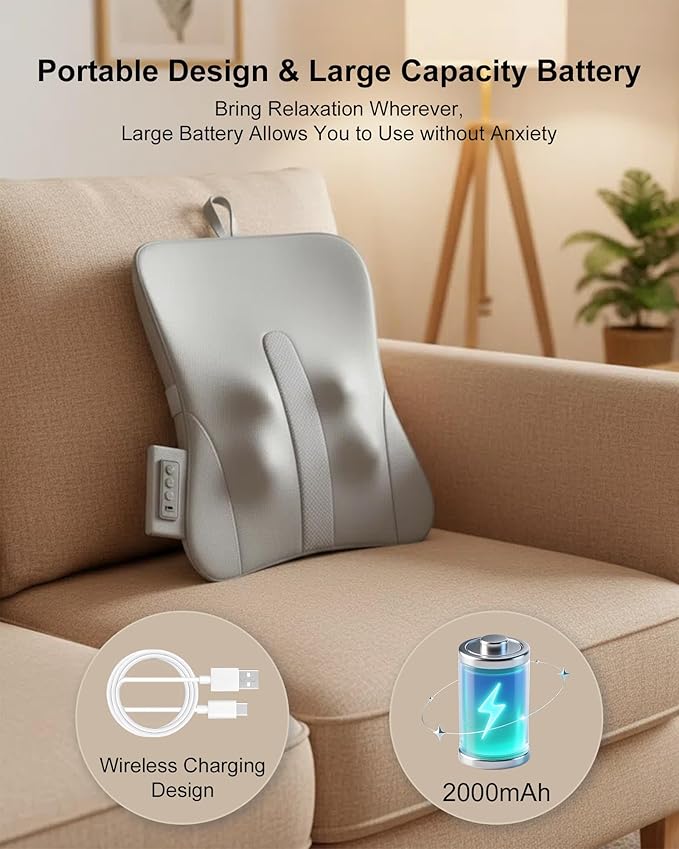 Full Back Massager with Heat – Rechargeable Cordless Back Massager for Pain Relief &amp Deep Tissue 3D Kneading Neck Shoulder Waist Massage for Home Office Car Gifts for Men &amp Women