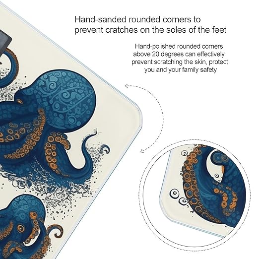 Tentacles Octopus Scale for Body Weight Anti-Slip Tempered Glass Digital Bathroom Scales Clear LCD Display Weighing Scale Safe Rounded Corners Smart Scales