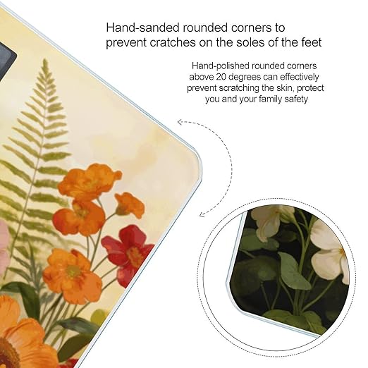 Flowers Plants Weight ScaleClear LED Display Bathroom Digital Weighing ScaleTempered Glass Digital Bathroom Scale for Body Weight Capacity Up to 400 Lbs