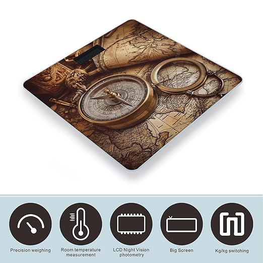 Compass and Old World Map Scale for Body Weight Digital Bathroom Scale Accurate Smart Weight Scales with Large Display Weighing Machine High Precision Scales