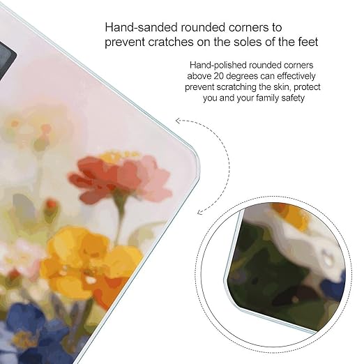 Bird Bathing Flowers Weight ScaleClear LED Display Bathroom Digital Weighing ScaleTempered Glass Digital Bathroom Scale for Body Weight Capacity Up to 400 Lbs