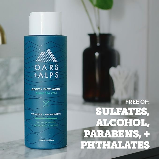 Oars + Alps Body Wash for Men Mens Body Wash &amp Face Cleanser with Vitamin E &amp Antioxidants Moisturizing Paraben &amp Sulfate Free Cleanser Alpine Tea Tree 2pk