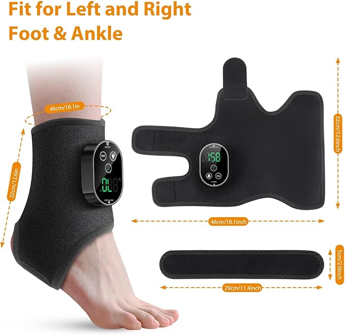 Cordless Ankle Massager with Heat Foot Massager Ankle Heating Pad Wrap for Pain Relief 6 Heats 3 Vibrations Timer &amp Auto Shut Off