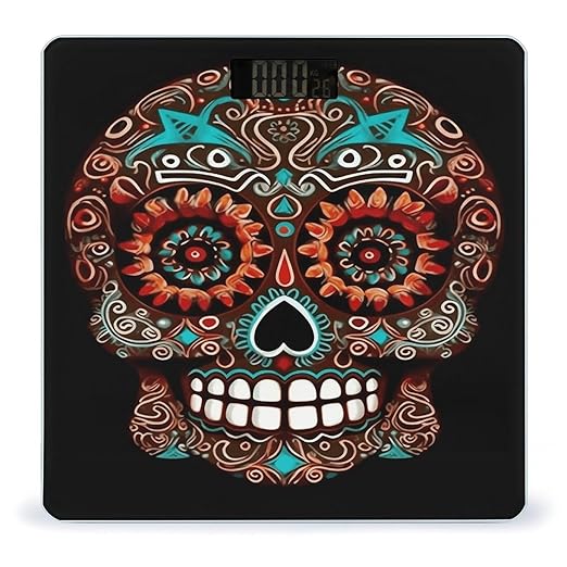 Sugar Skulls Day of The Dead Bathroom Scale Large LCD Backlight Display Digital Scale Rounded Corners Body Scales Automatic Power On/Off Bathroom Scales for Home Bedrooms