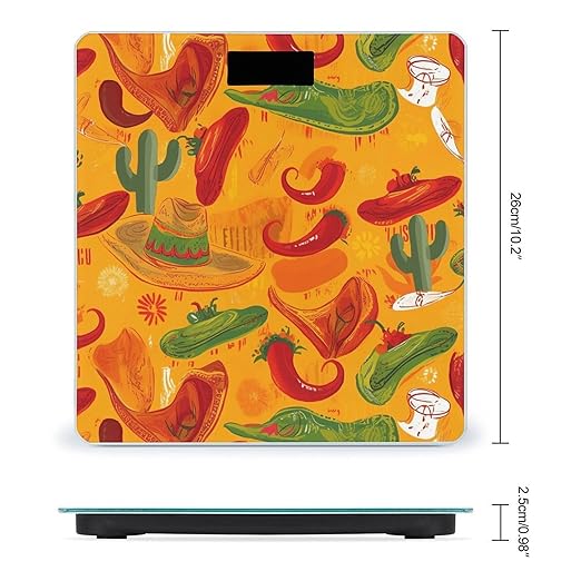 Cactus Hat and Chili Pepper Bathroom Scale for Body Weight Bathroom Digital Electronic Weighing Scale with Back Lit LED Display Sturdy Tempered Glass Weight Watchers Scales 400lb