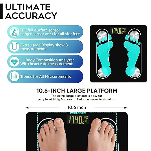 Digital Simple Scale with Led Display Practical Body Fat Scale Bathroom Scale with Smartphone App (Black)