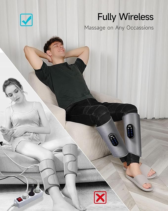 ALLJOY Cordless Calf Massager Leg Massage for Circulation and Pain Relief Christmas Gifts Rechargeable Calf Air Compression Massager with 2 Heat Levels 4 Modes 3 Intensities for Men Women Mom Dad