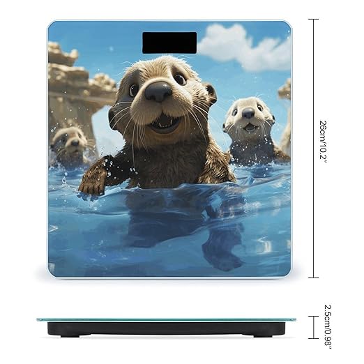 Lovely Sea Otter PrintScale for Body Weight with LCD High Precision Weighing Scales Fashion Sturdy Tempered Glass Weight Scales Easy-to-Read Digital Bathroom Scale for Daily 400lb