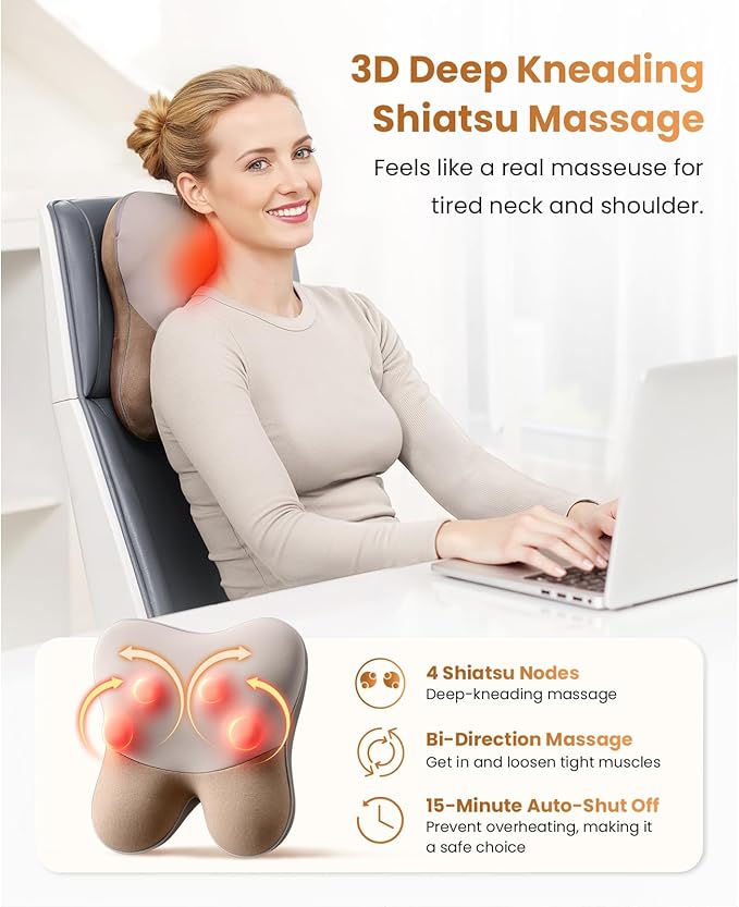 BOB AND BRAD Back Massager with Heat FSA Eligible EZBack Corded Back Massager for Pain Relief Deep Tissue Shiatsu Back Shoulder and Neck Massage Pillow Soothing Full-Body Relief for Women Men