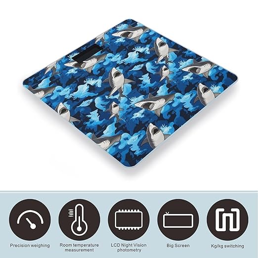 Women's Digital Bathroom Weighing Scale Automatic Switch Energy Saving Scale Smart Scale for Body Weight Cool Dinosaur and Ocean Sharks