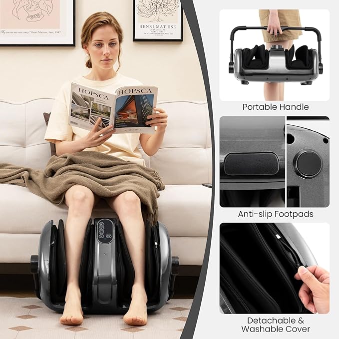 ARLIME Foot Massager with Heat Deep Kneading Shiatsu Feet Massager Machine with Compression Muscle Arm Relaxation Gifts for Elder Men Women (Grey)
